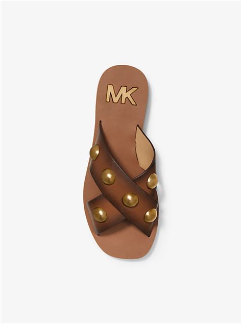 glenda michael kors|Glenda Studded Leather Slide Sandal .